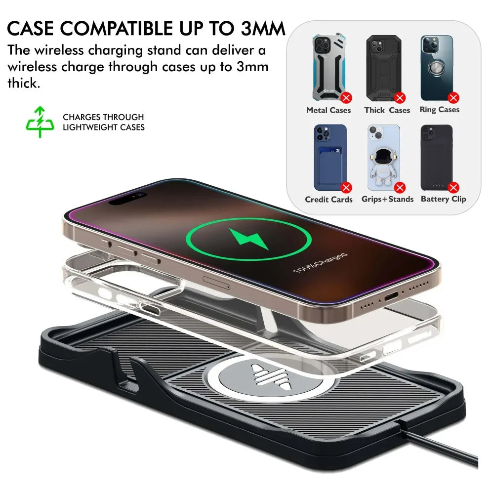 Silicone Wireless Charger Dock Car Phone Holder Pad For iPhone 17 16 15 14 13 12 Samsung Airpods Pro 4/3 Fast Charging Station
