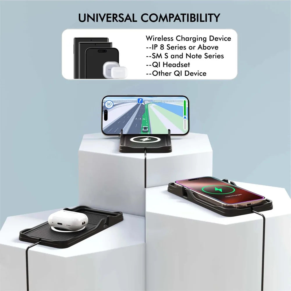 Silicone Wireless Charger Dock Car Phone Holder Pad For iPhone 17 16 15 14 13 12 Samsung Airpods Pro 4/3 Fast Charging Station