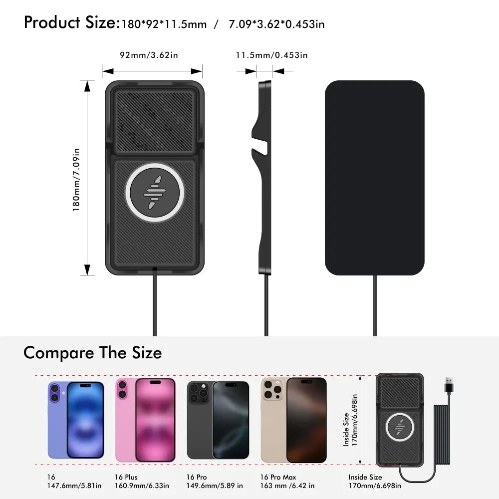 Silicone Wireless Charger Dock Car Phone Holder Pad For iPhone 17 16 15 14 13 12 Samsung Airpods Pro 4/3 Fast Charging Station