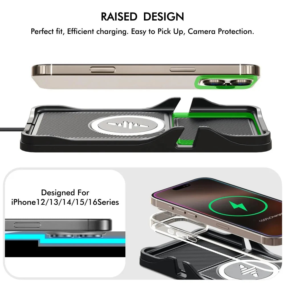 Silicone Wireless Charger Dock Car Phone Holder Pad For iPhone 17 16 15 14 13 12 Samsung Airpods Pro 4/3 Fast Charging Station