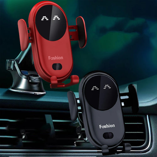 Auto Mount Phone Holder with Suction Cup Bracket 10W Car Wireless Charger Infrared Sensor Automatic Clamping Mobile Phone Stand