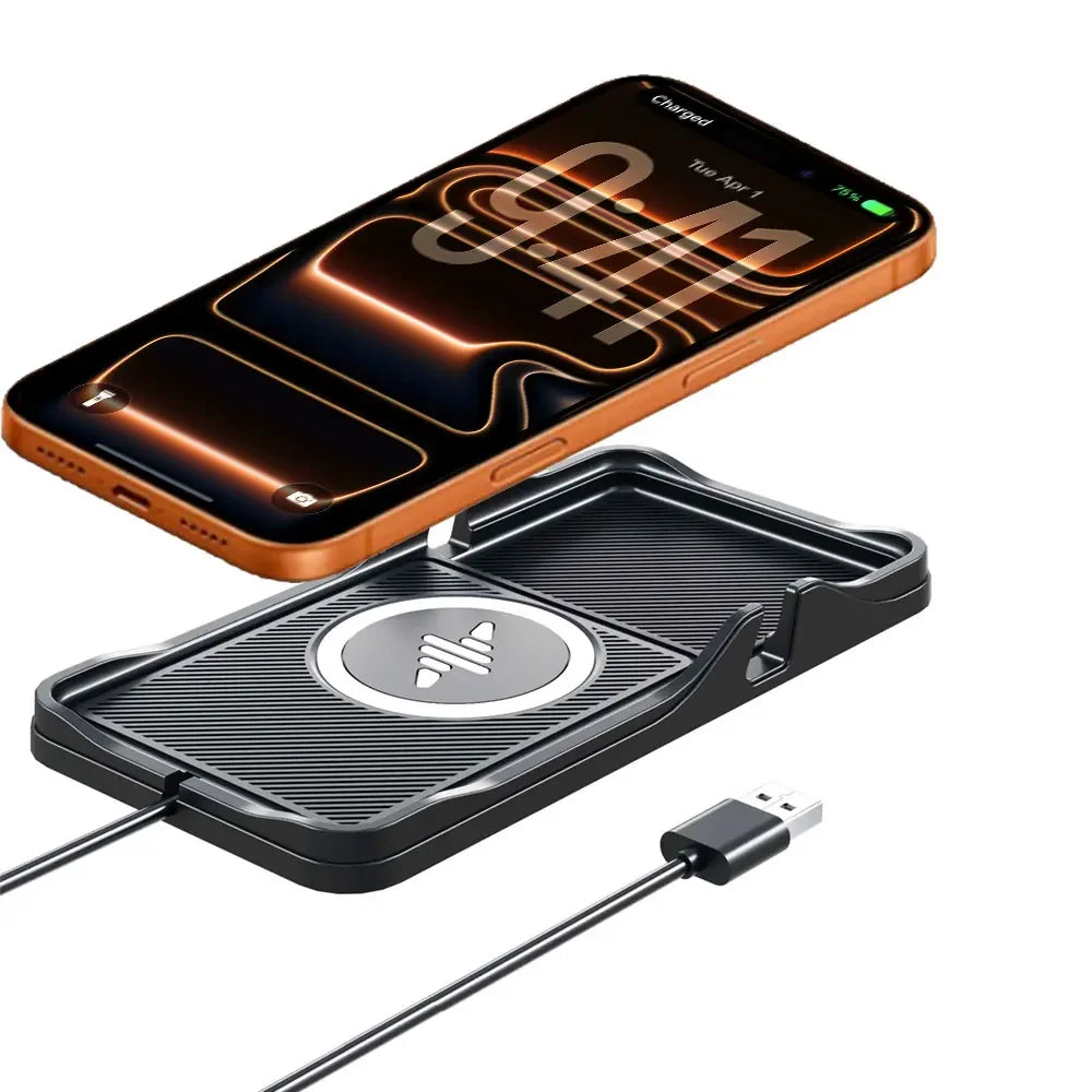 Silicone Wireless Charger Dock Car Phone Holder Pad For iPhone 17 16 15 14 13 12 Samsung Airpods Pro 4/3 Fast Charging Station