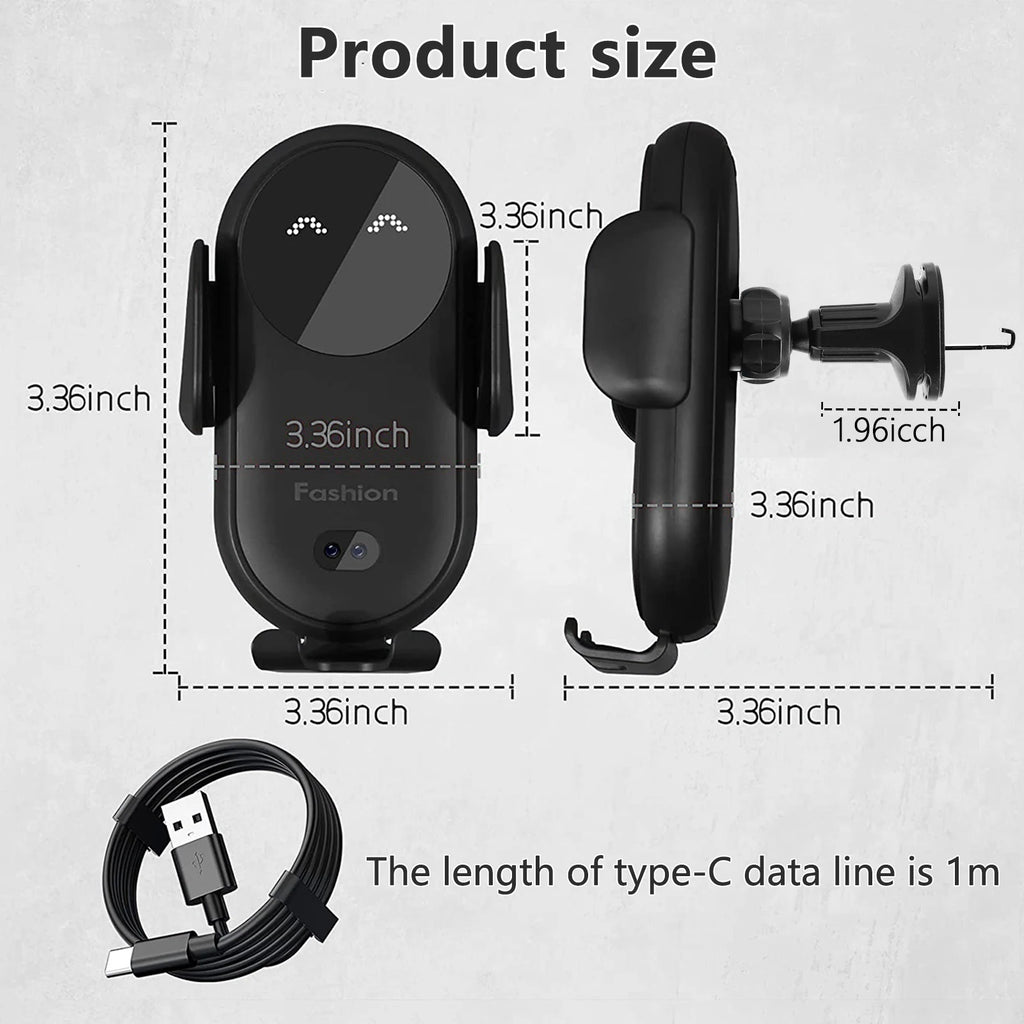 Auto Mount Phone Holder with Suction Cup Bracket 10W Car Wireless Charger Infrared Sensor Automatic Clamping Mobile Phone Stand